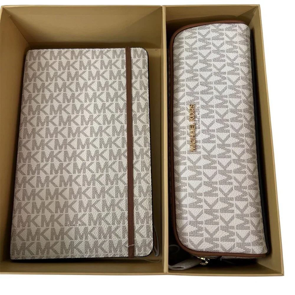 Michael Kors Notebook/Planner and Pencil Case Box Set Monogram Gold-tone Logo